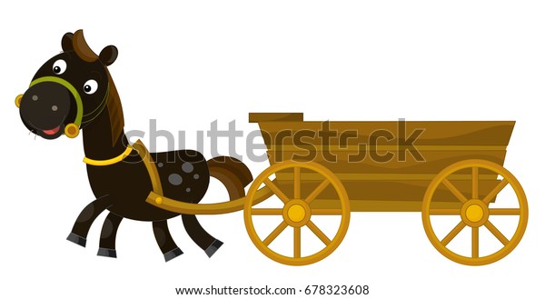 cartoon wooden wagon with horse - illustration\
for children