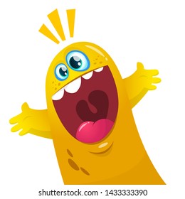 Cartoon Yellow Blob Monster. Halloween Illustration Of Excited Monster