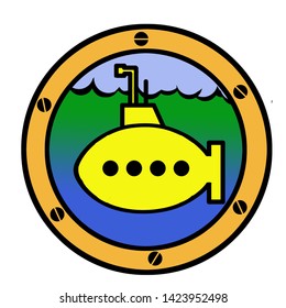 Cartoon of a yellow submarine looking through a porthole 