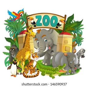 Cartoon zoo - amusement park - illustration for the children, XXL file