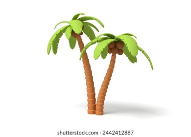 Cartoonish pair of palm trees with dense leaves. 3D Illustration - Powered by Shutterstock