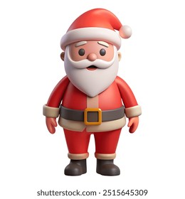 A cartoonish red santa standing on a white background. He is wearing a red suit and a red hat - Powered by Shutterstock