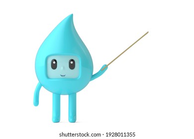 Cartoons Water droplets character Isolated On White Background, 3D rendering. 3D illustration.