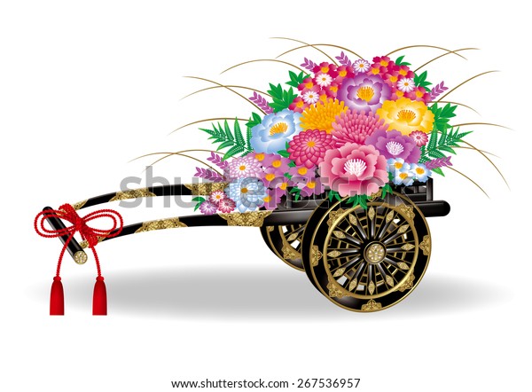 Carts of flower cars.\
Car to put a flower. Carts that cattle carry. Old crafts of\
Japan.Japanese wedding, Japanese New Year, Celebration. It is\
painted in various\
places.