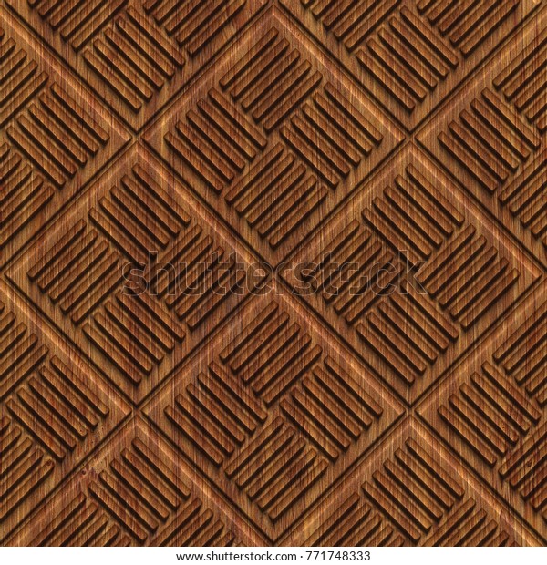 Carved Geometric Pattern On Wood Background Stock Illustration 771748333