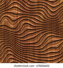 Carved Pattern On Wood Background Seamless Texture, 3d Illustration