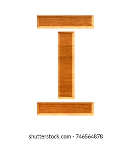 Carved wood stencil style uppercase or capital letter I in a 3D illustration with a light brown color wooden surface texture and separated font isolated on a white background with clipping path. - Shutterstock ID 746564878