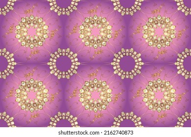 Carving. Furniture in classic style. Seamless element woodcarving. Pattern on violet, purple, pink colors with golden elements. Small depth of field. Luxury furniture. Patina. Backdrop with gold trim.