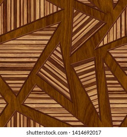Carving triangle pattern on wood background seamless texture, patchwork pattern, 3d illustration