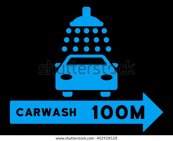 Carwash Right\
Direction raster illustration for street advertisement. Style is\
blue flat symbols on a black\
background.