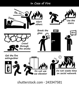 In Case Of Fire Emergency Plan Stick Figure Pictogram Icons