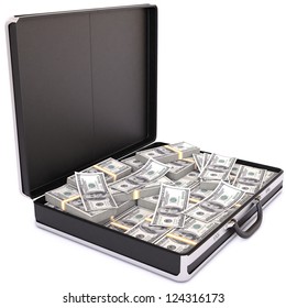 case full of dollar on white background