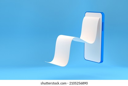 Cash Money, Payment, Financial Service. Mobile Phone With Empty Paper Financial Bill. 3d Rendering.