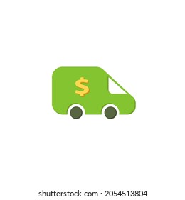 Cash Transit Van Clipart On White Background. Cash Transit Van Flat Icon.