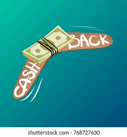 Cashback Concept: Boomerang Flying Back With Attached Money