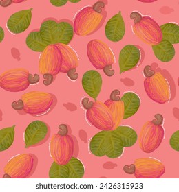 cashew and leaf illustration seamless pattern