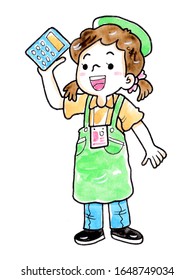 Cashier, Shopkeeper, Merchant, Seller, Show Calculator Say Shout  Something Illustration Jobs Children Cartoon