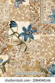 Cashmere silk fabric, flower and leaf design