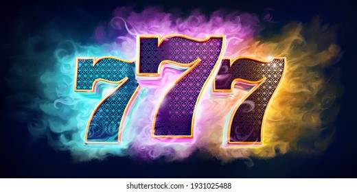 Casino Background With Bright Colors With 3d Numbers 777 On Dark Background. 