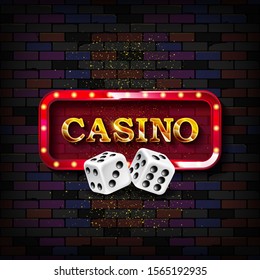 Casino banner for online casino, poker, roulette, slot machines, card games. Against a vintage brick wall. Raster copy - Powered by Shutterstock