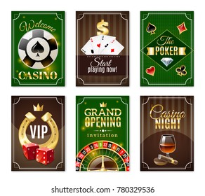 Casino cards back 6 mini posters banners set with  red dice and gold horseshoe isolated  illustration  - Powered by Shutterstock