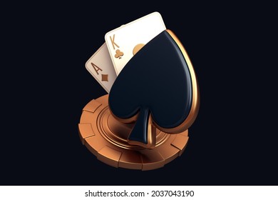 casino cards poker balckjack baccarat and chips gold  3d render 3d rendering illustration 