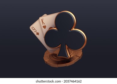 casino cards poker balckjack baccarat and chips gold  3d render 3d rendering illustration 