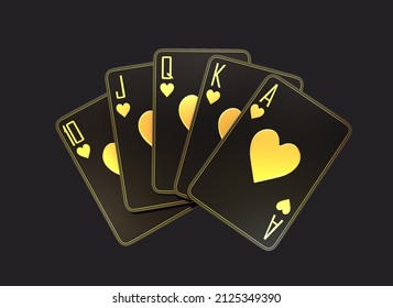 casino cards poker balckjack baccarat and chips gold black 3d render 3d rendering illustration 
