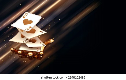 casino cards poker balckjack baccarat and chips gold black 3d render 3d rendering illustration 