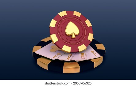 casino cards poker blackjack baccarat  Black And Red Ace Symbols With Golden Metal 3d render 3d rendering illustration 