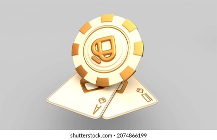 Casino Cards Poker Blackjack Baccarat  Black And Red Ace Symbols With Golden Metal 3d Render 3d Rendering Illustration 