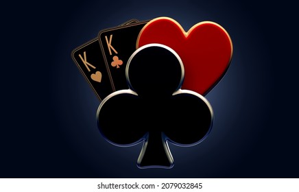 casino cards poker blackjack baccarat  Black And Red Ace Symbols With Golden Metal 3d render 3d rendering illustration 