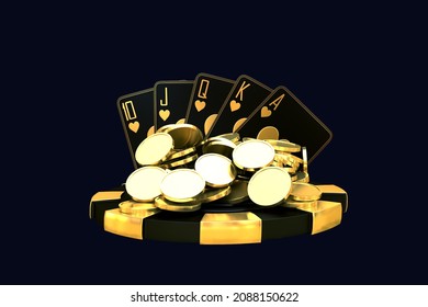 casino cards poker blackjack baccarat dice craps  Black And Red Ace Symbols With Golden Metal 3d render 3d rendering illustration 