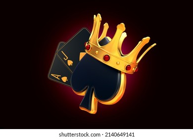 Casino Cards Poker Blackjack Baccarat  Black And Red Ace Symbols With Golden Metal 3d Render 3d Rendering Illustration 