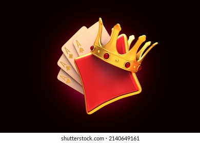 Casino Cards Poker Blackjack Baccarat  Black And Red Ace Symbols With Golden Metal 3d Render 3d Rendering Illustration 