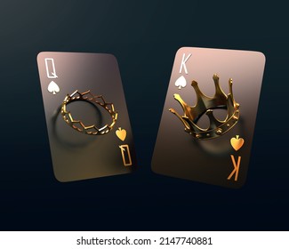 Casino Cards Poker Blackjack Baccarat  Black And Red Ace Symbols With Golden Metal 3d Render 3d Rendering Illustration 