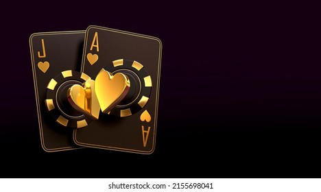 Casino Cards Poker Blackjack Baccarat  Black And Red Ace Symbols With Golden Metal 3d Render 3d Rendering Illustration 