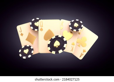 Casino Cards Poker Blackjack Baccarat Black And Red Ace Symbols With Golden Metal 3d Render 3d Rendering Illustration 