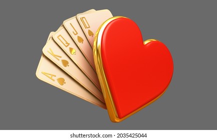 casino cards and red heart 3d render 3d rendering illustration  