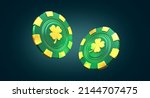casino chips clover poker blackjack baccarat  With Golden Metal green 3d render 3d rendering illustration 
