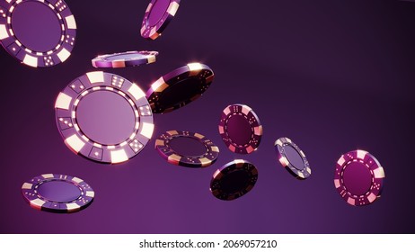 Casino Chips And Cubes On Dark Black Background - 3d Render. Flying Chip For Online Casinos And Mobile Gambling Applications, Poker - Winner, Wealth Concept. 