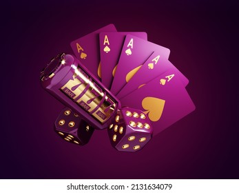 Casino chips, cubes, roulette, drum  on dark black background - 3d render. Flying chip for online casinos and mobile gambling applications, poker - winner, wealth concept. 