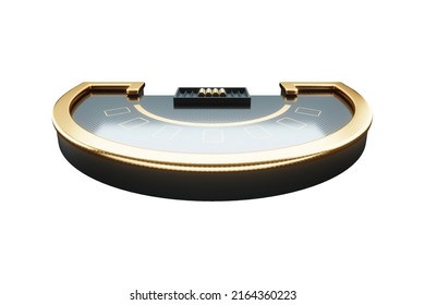 Casino concept, blackjack table. black gold design isolate on white background, gambling, luxury style, baccarat, poker. Poster for casino design. 3D render, 3D illustration