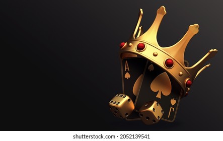 casino crown dice craps cards poker blackjack baccarat gold  3d render 3d rendering illustration 