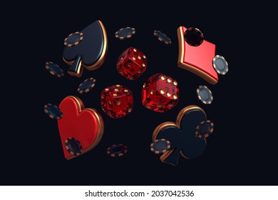 casino dice crabs poker balckjack baccarat and chips gold  3d render 3d rendering illustration 