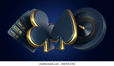 casino dice craps cards poker blackjack baccarat  Black And Red Ace Symbols With Golden Metal 3d render 3d rendering illustration 