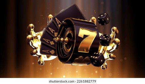 casino hand slot machine roulette set card banner 3d render 3d rendering illustration  - Powered by Shutterstock