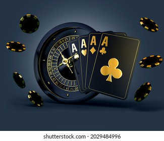 casino mix  roulette set card chips 3d render 3d rendering illustration 