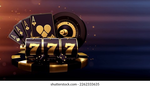 casino mix slot machine roulette dice set card chips 3d render 3d rendering illustration  - Powered by Shutterstock