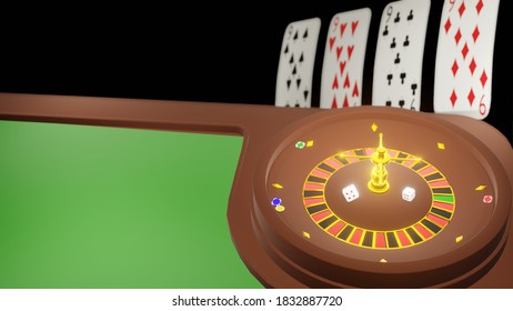 Casino Online Advertising Background With Dice Spinning On A Roulette Table In Darkness Scene., Casino Online, Blackjack Game Rules, 3D Rendering